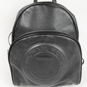 Michael Kors Black Pebbled Leather Embossed Logo Medium Backpack